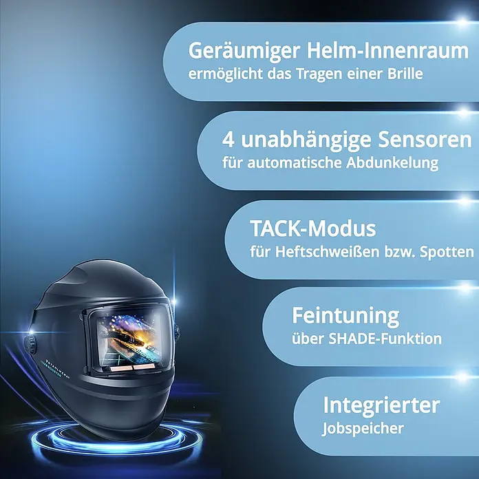 STAHLWERK Schweißhelm BOOSTER AIR Automatik Schweißhelm - Schwarz - Dunkler Schweißhelm mit automatischer Abdunkelungsfunktion.