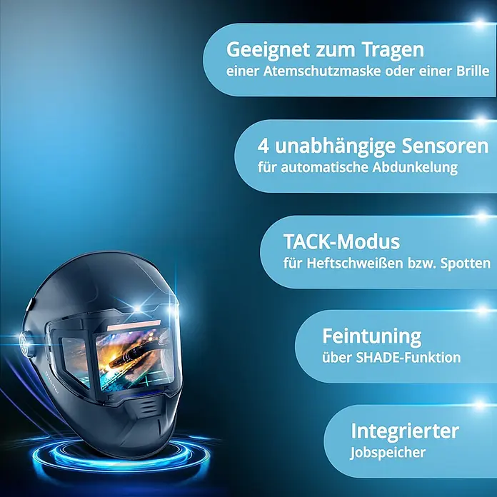 STAHLWERK Schweißhelm Schweißhelm SPLIT + Schweißhaube - schwarz - Dunkler Schweißhelm mit automatischer Abdunkelungsfunktion.