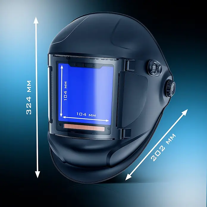 STAHLWERK Schweißhelm Schweißhelm TITAN + Schweißhaube - Schwarz - Schwarzer Schweißhelm mit blauem Automatik-Sichtfenster, 324 mm H x 202 mm B. Sichtfeld: 104x104 mm.