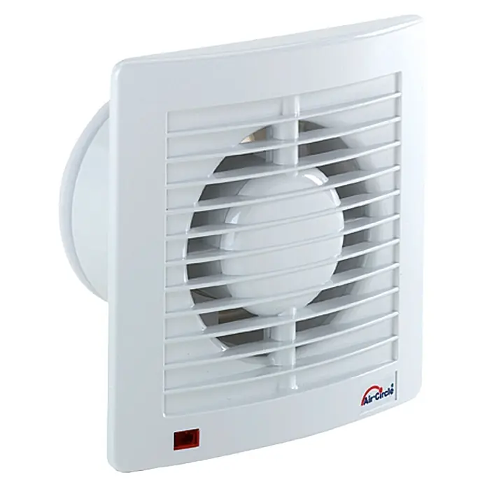 Air-Circle Wandventilator Air Style - Weiß, Durchmesser: 10 cm - Das Bild zeigt einen weißen Air-Circle Wandventilator mit einem runden Lüftungsgitter. Der Ventilator ist sauber und für Badezimmer geeignet.