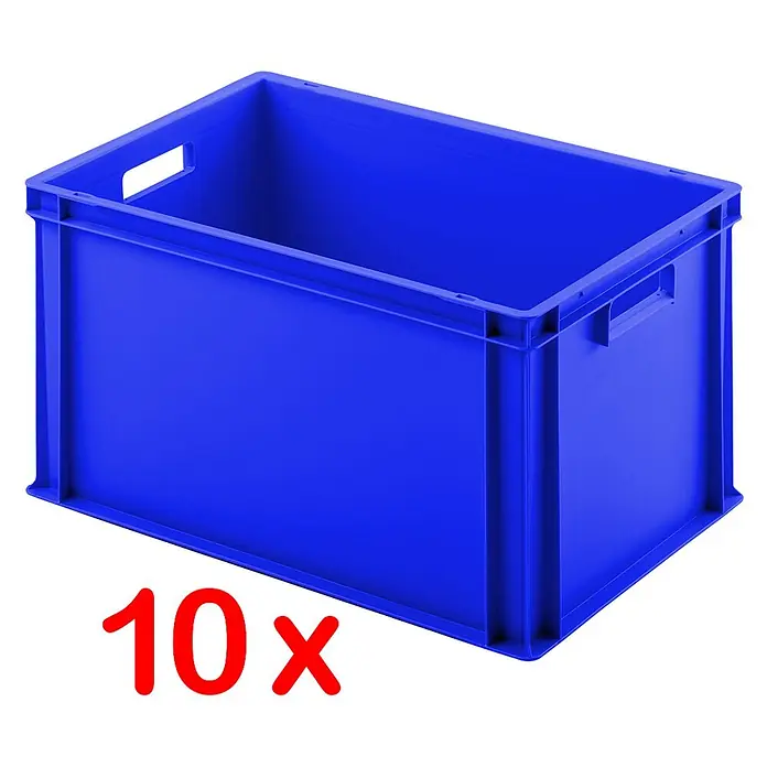 BRB Euroboxen-Set - L x B x H: 60 x 40 x 32 cm, Kunststoff, blau/blau, 11 Stk. - Blauer Kunststoff-Stapelbehälter mit Griffen, 10er-Pack.