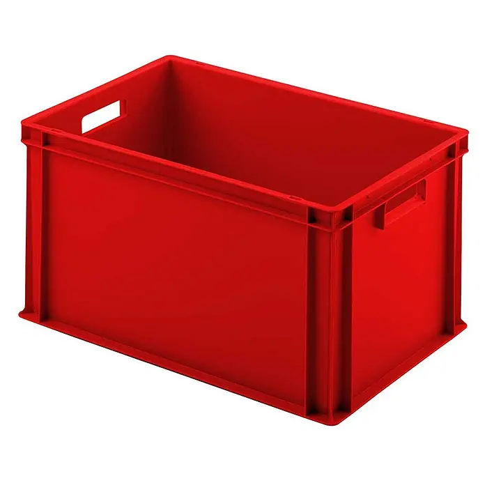 BRB Euroboxen-Set - L x B x H: 60 x 40 x 32 cm, Kunststoff, rot/grau, 11 Stk. - Rote Kunststoff-Stapelbox mit integrierten Griffen, ideal für Lagerung und Transport.