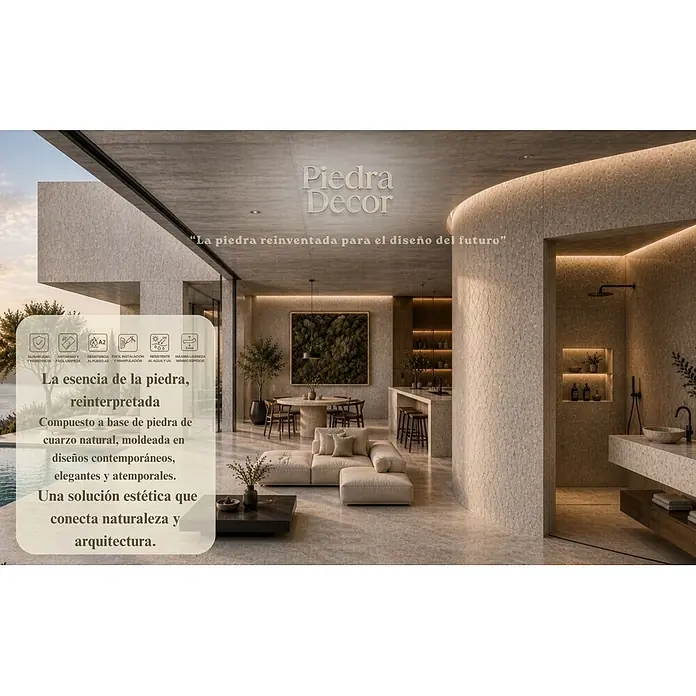 Panel de pared Sol - 60 x 120 mm, Lineal Big, 2 ud. - Azulejos compuestos de cuarzo natural Piedra Decor en paredes y suelos de un espacio moderno con encimeras de piedra.