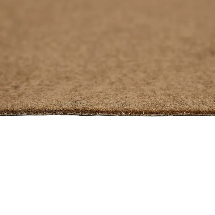 Teppichfliese Filzfliese - 40 x 40 cm, Beige, Selbstklebend, 100 % Polypropylen - Braunes Filzmaterial, Nahaufnahme der faserigen Textur.