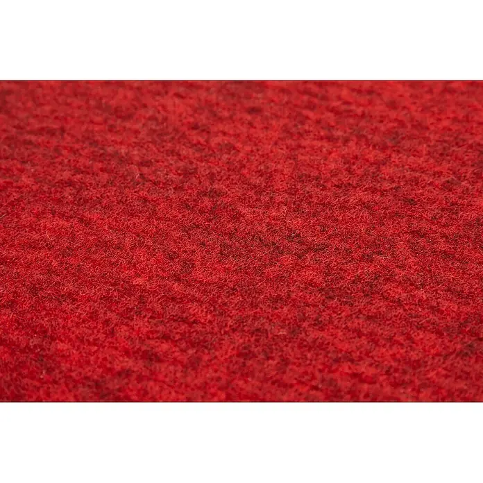 Teppichfliese Filzfliese - 40 x 40 cm, Rot, Selbstklebend, 100 % Polypropylen - Nahaufnahme eines leuchtend roten Filz- oder Teppichmaterials mit strukturierter Oberfläche.