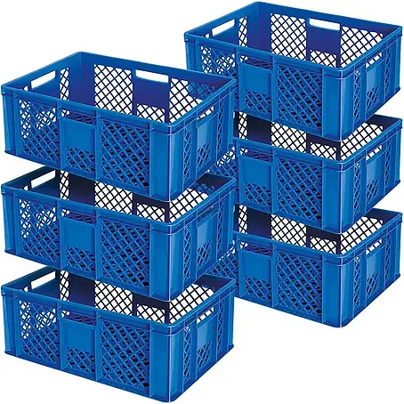 BRB 6x Eurobehälter durchbrochen/Stapelkorb, LxBxH 60x40x24 cm, lebensmittelecht, Industriequalität (blau)