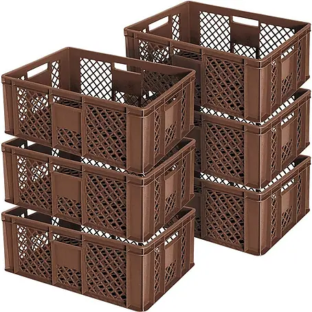 BRB 6x Eurobehälter durchbrochen/Stapelkorb, LxBxH 60x40x24 cm, lebensmittelecht, Industriequalität (braun)