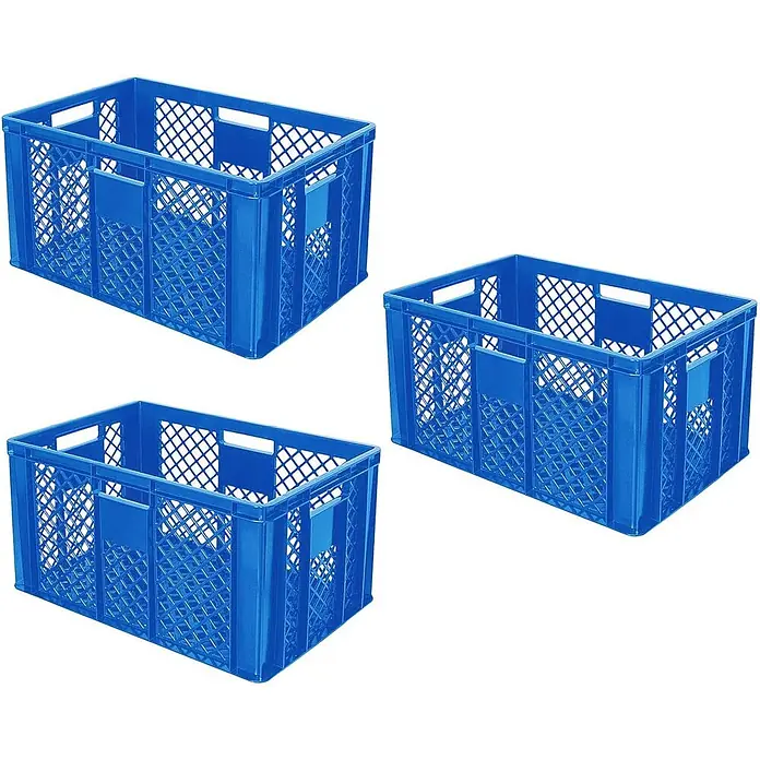 BRB Euroboxen-Set - L x B x H: 60 x 40 x 32 cm, Kunststoff, blau, 3 Stk. - Drei blaue stapelbare Lagerkisten aus Kunststoff.