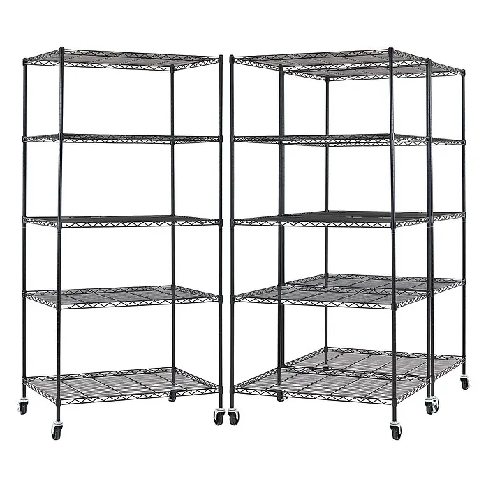 Proregal Metallregal 3er Set Gitterregal HADES mit Rollen - H x B x T: 180 x 90 x 60 cm, Traglast pro Boden: 75 kg, Anzahl Böden: 5 Stk., Stecken, Schwarz - Zwei schwarze Metallgitterregale, jeweils mit fünf verstellbaren Böden und Rollen für Mobilität.