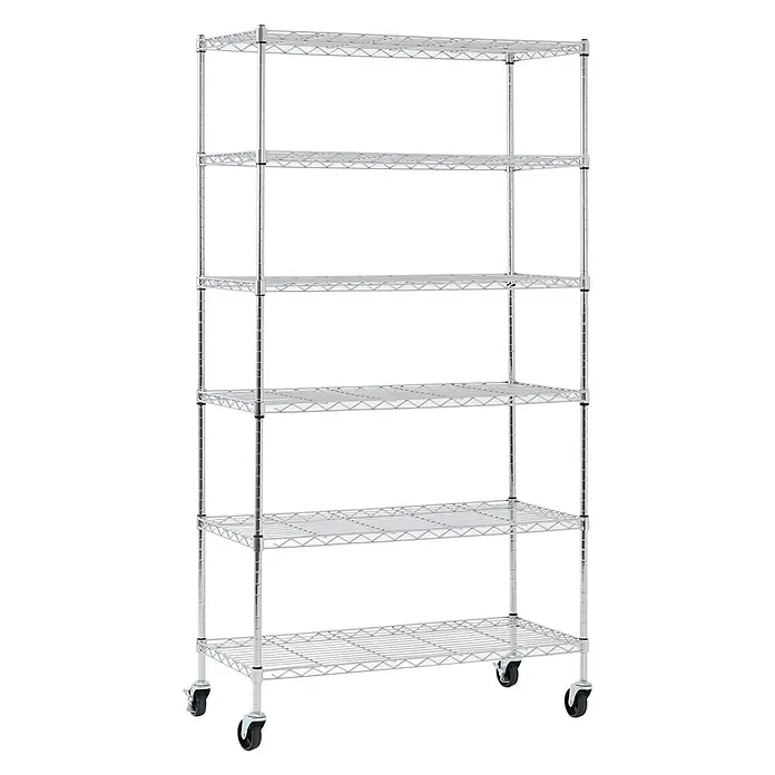 Proregal Metallregal Gitterregal HADES mit Rollen - H x B x T: 160 x 90 x 40 cm, Traglast pro Boden: 75 kg, Anzahl Böden: 6 Stk., Stecken, Chrom Silber - Sechs-etagiges verchromtes Drahtregal auf Rollen für vielseitige Aufbewahrung.