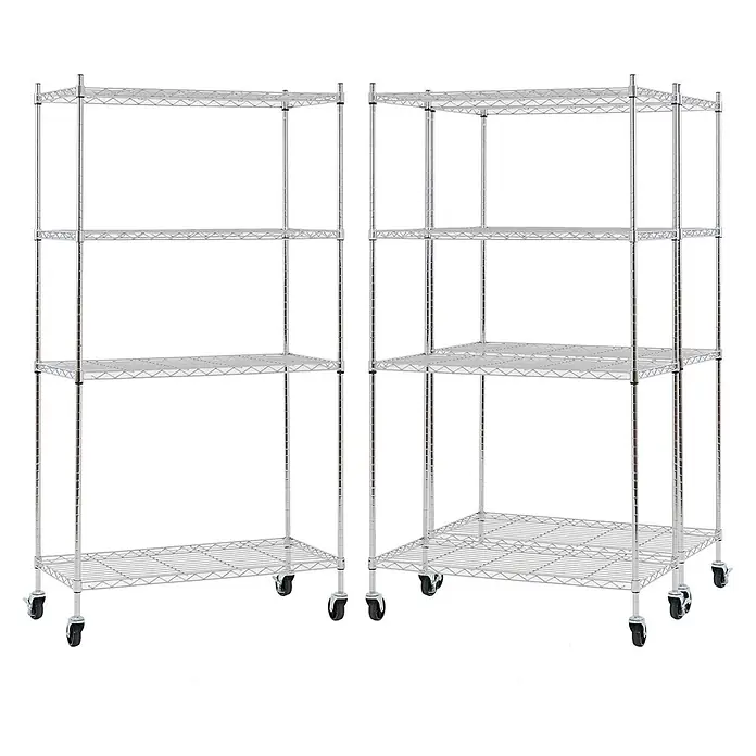 Proregal Metallregal 3er Set Gitterregal HADES mit Rollen - H x B x T: 160 x 90 x 40 cm, Traglast pro Boden: 75 kg, Anzahl Böden: 4 Stk., Stecken, Chrom Silber - Zwei verchromte Drahtregaleinheiten mit verstellbaren Böden und Rollen für Mobilität.