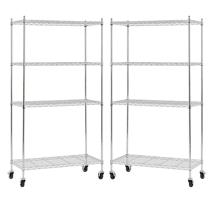 Proregal Metallregal 2er Set Gitterregal HADES mit Rollen - H x B x T: 160 x 90 x 40 cm, Traglast pro Boden: 75 kg, Anzahl Böden: 4 Stk., Stecken, Chrom Silber - Zwei verchromte Drahtregale mit je vier Böden, ausgestattet mit Rollen für Mobilität.