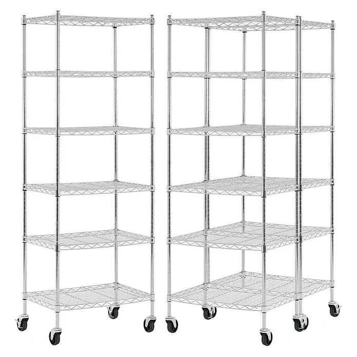 Proregal Metallregal 3er Set Gitterregal HADES mit Rollen - H x B x T: 160 x 60 x 40 cm, Traglast pro Boden: 75 kg, Anzahl Böden: 6 Stk., Stecken, Chrom Silber - Zwei mehrstufige Chromdrahtregale auf Rollen, geeignet zur Lagerung.