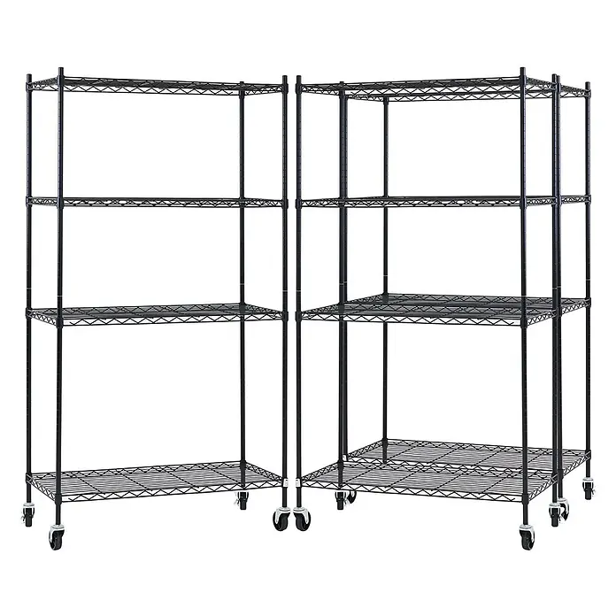 Proregal Metallregal 3er Set Gitterregal HADES mit Rollen - H x B x T: 160 x 90 x 40 cm, Traglast pro Boden: 75 kg, Anzahl Böden: 4 Stk., Stecken, Schwarz - Schwarzes Metall-Eckregal mit Drahtböden und Rollen.