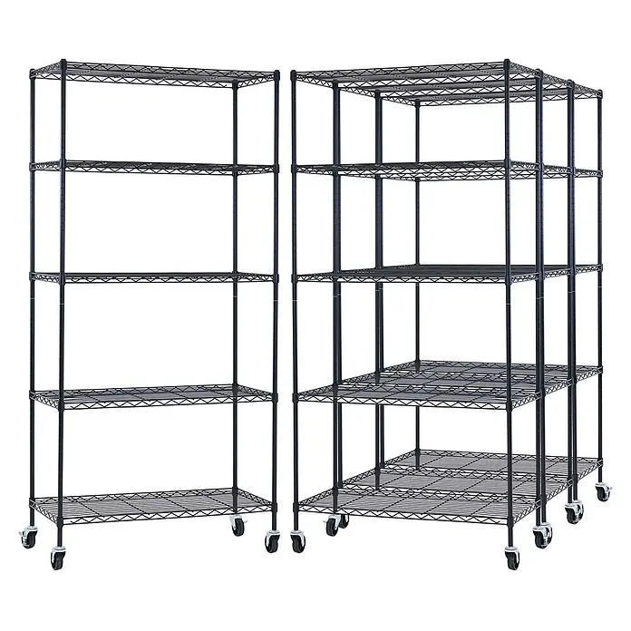 Proregal Metallregal 4er Set Gitterregal HADES mit Rollen - H x B x T: 180 x 90 x 40 cm, Traglast pro Boden: 75 kg, Anzahl Böden: 5 Stk., Stecken, Schwarz - Zwei schwarze Metallgitterregale mit Rollen.