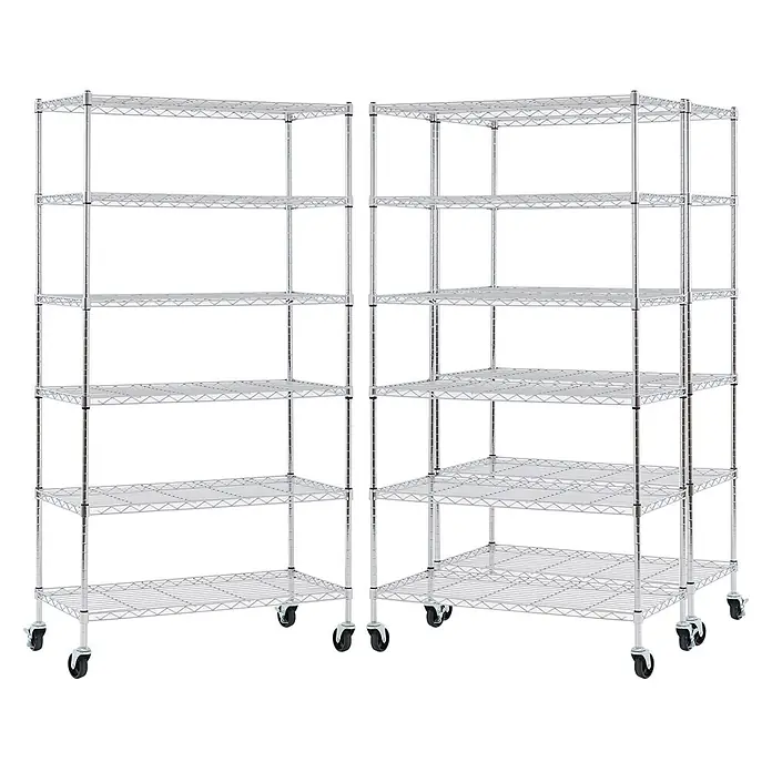 Proregal Metallregal 3er Set Gitterregal HADES mit Rollen - H x B x T: 160 x 90 x 40 cm, Traglast pro Boden: 75 kg, Anzahl Böden: 6 Stk., Stecken, Chrom Silber - Zwei verchromte Drahtregaleinheiten mit Rollen zur mobilen Lagerung.