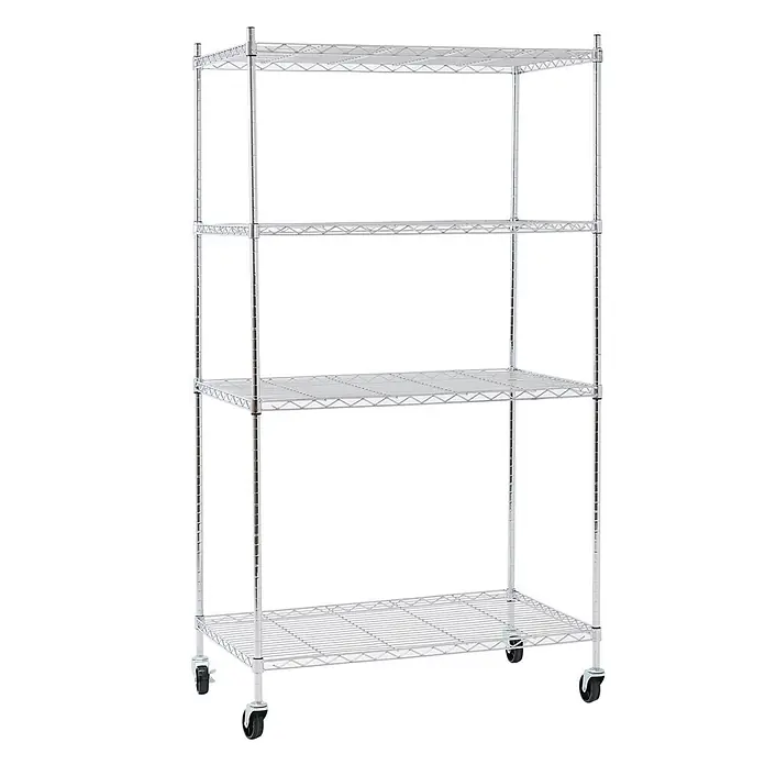 Proregal Metallregal Gitterregal HADES mit Rollen - H x B x T: 160 x 90 x 60 cm, Traglast pro Boden: 75 kg, Anzahl Böden: 4 Stk., Stecken, Chrom Silber - Fünfstöckiges Chrom-Drahtregal mit Rollen für vielseitige Aufbewahrung.