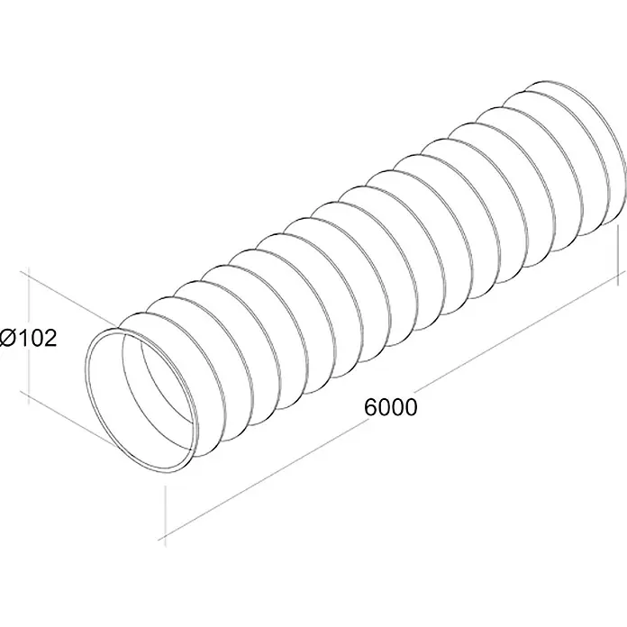 Air-Circle PVC-Schlauch - Ø x L: 100 mm x 6 m, Max. Luftleistung: 300 m³/h - Abbildung eines flexiblen Rohrs mit einem Durchmesser von 102 mm und einer Länge von 6000 mm.