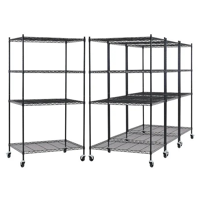 Proregal Metallregal 4er Set Gitterregal HADES mit Rollen - H x B x T: 160 x 90 x 60 cm, Traglast pro Boden: 75 kg, Anzahl Böden: 4 Stk., Stecken, Schwarz - Schwarze Metall-Drahtregale mit mehreren Böden und Lenkrollen für mobilen Stauraum.