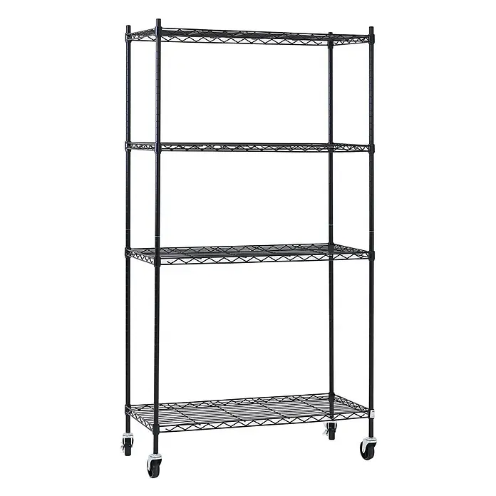Proregal Metallregal Gitterregal HADES mit Rollen - H x B x T: 160 x 90 x 40 cm, Traglast pro Boden: 75 kg, Anzahl Böden: 4 Stk., Stecken, Schwarz - Schwarzes Metallregal aus Draht mit vier verstellbaren Böden und Rollen für leichte Beweglichkeit.