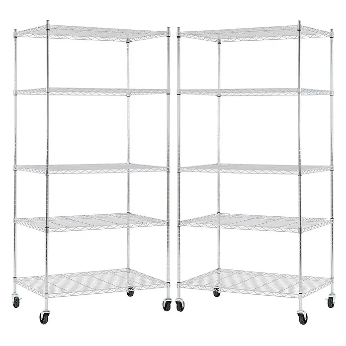 Proregal Metallregal 2er Set Gitterregal HADES mit Rollen - H x B x T: 180 x 90 x 60 cm, Traglast pro Boden: 75 kg, Anzahl Böden: 5 Stk., Stecken, Chrom Silber - Zwei verchromte Drahtregale mit je 5 Böden und Rollen.