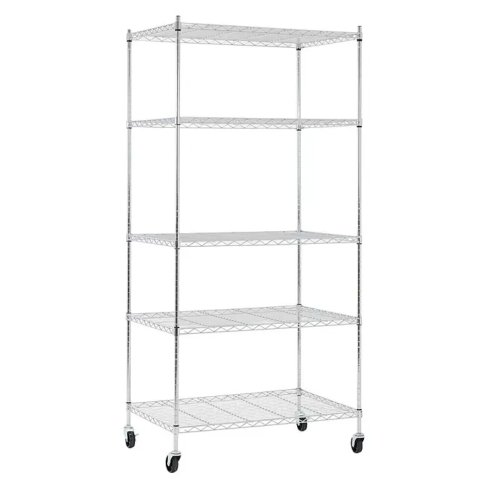 Proregal Metallregal Gitterregal HADES mit Rollen - H x B x T: 180 x 90 x 60 cm, Traglast pro Boden: 75 kg, Anzahl Böden: 5 Stk., Stecken, Chrom Silber - Verchromtes Drahtregal mit 5 verstellbaren Böden und Rollen für einfache Mobilität.