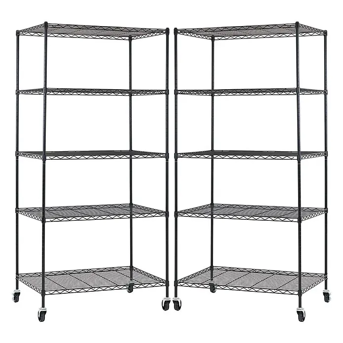 Proregal Metallregal 2er Set Gitterregal HADES mit Rollen - H x B x T: 180 x 90 x 60 cm, Traglast pro Boden: 75 kg, Anzahl Böden: 5 Stk., Stecken, Schwarz - Zwei schwarze Metall-Drahtregale mit je 5 Böden auf Rollen.