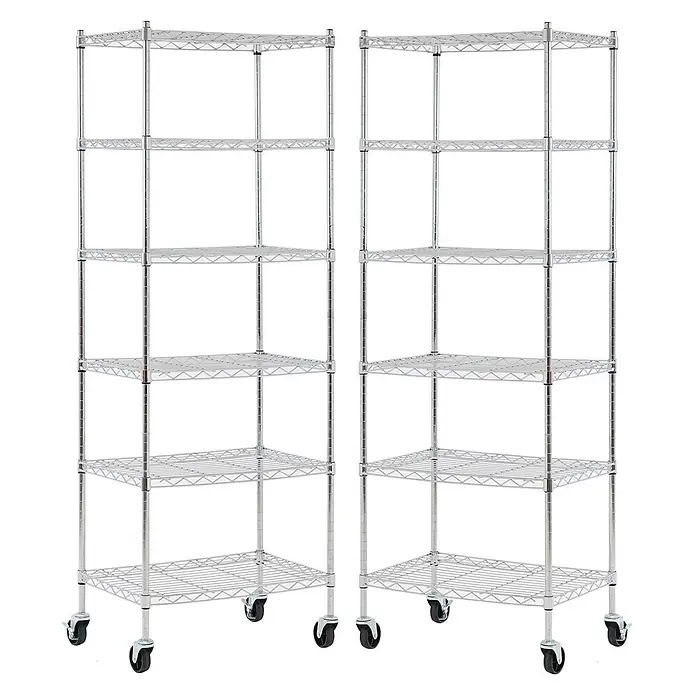 Proregal Metallregal 2er Set Gitterregal HADES mit Rollen - H x B x T: 160 x 60 x 40 cm, Traglast pro Boden: 75 kg, Anzahl Böden: 6 Stk., Stecken, Chrom Silber - Zwei verchromte Drahtregale mit je 6 Böden, auf Rollen für mobile Lagerung.