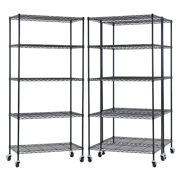 Proregal Metallregal 3er Set Gitterregal HADES mit Rollen - H x B x T: 180 x 90 x 40 cm, Traglast pro Boden: 75 kg, Anzahl Böden: 5 Stk., Stecken, Schwarz - Zwei schwarze Metall-Drahtregale mit jeweils fünf Böden und Rollen für mobile Lagerung.
