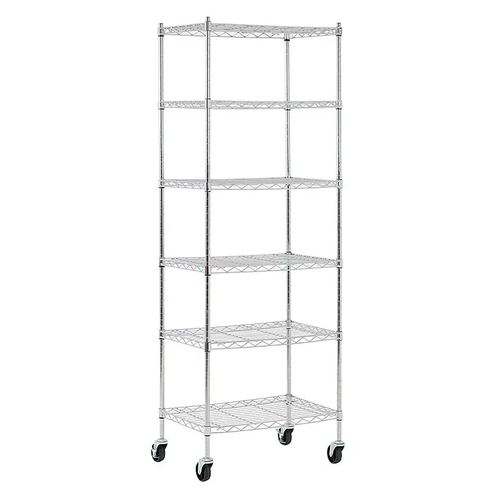 Proregal Metallregal Gitterregal HADES mit Rollen - H x B x T: 160 x 60 x 40 cm, Traglast pro Boden: 75 kg, Anzahl Böden: 6 Stk., Stecken, Chrom Silber - Verchromtes Drahtregal mit 6 verstellbaren Böden auf Rollen für mobile Lagerung.