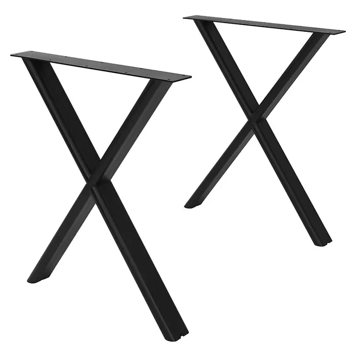 ML-Design Tischgestell Tischfüße X-Form Tischkufen Stahl Untergestell Möbelfüße 60x72cm Flach - Traglast: 300 kg, Stahl - Zwei schwarze X-förmige Metall-Tischbeine für stabile Möbelunterstützung.