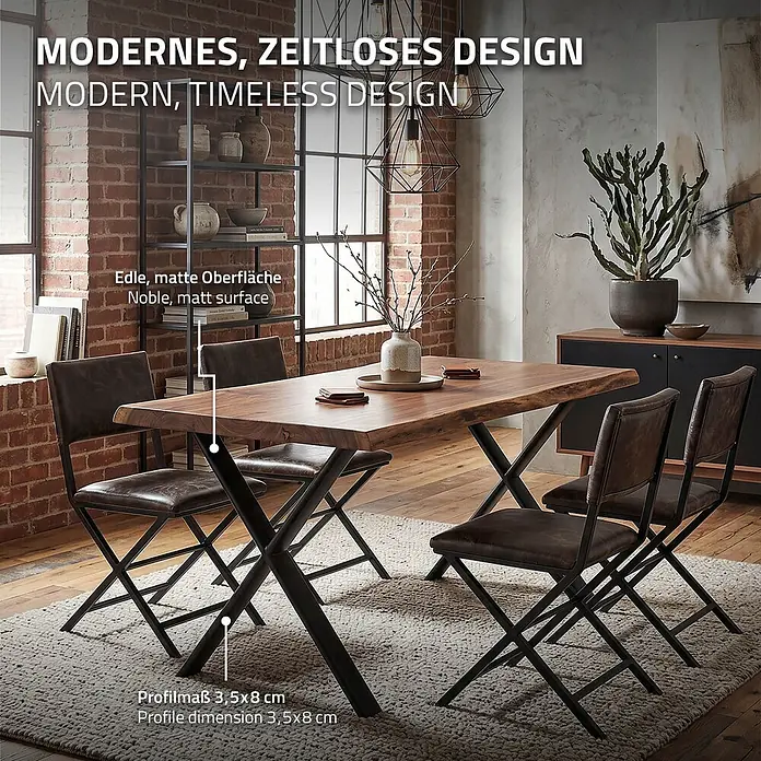 ML-Design Tischgestell Tischfüße X-Form Tischkufen Stahl Untergestell Möbelfüße 60x72 cm Oval - Traglast: 300 kg, Stahl - Moderner, zeitloser Esstisch mit edler, matter Holzplatte und schwarzen X-Beinen, kombiniert mit passenden Stühlen.