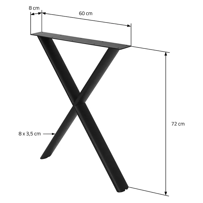 ML-Design Tischgestell Tischfüße X-Form Tischkufen Stahl Untergestell Möbelfüße 60x72 cm Oval - Traglast: 300 kg, Stahl - Schwarzes X-förmiges Tischbein aus Metall, 72 cm hoch, mit 60 cm langer Montageplatte und 8x3,5 cm Profil.