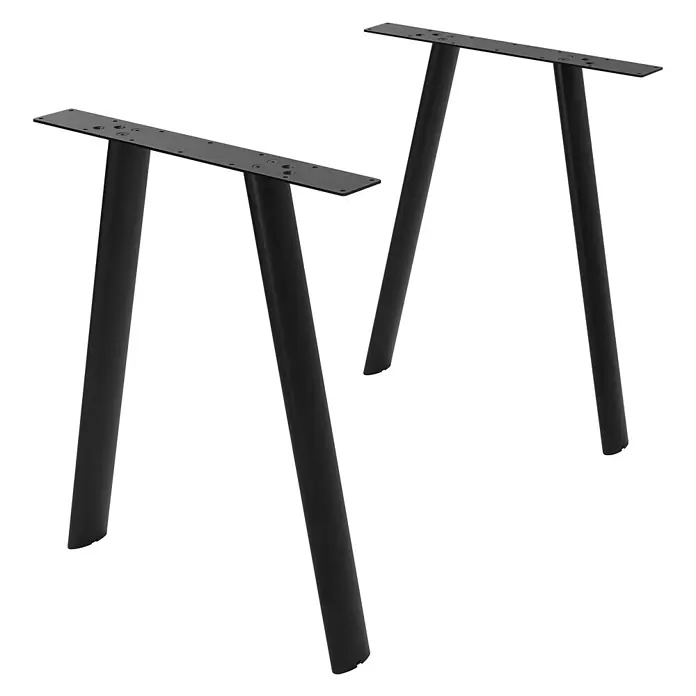 ML-Design Tischgestell Tischfüße A-Form Tischkufen Stahl Untergestell Möbelfüße 60x72cm Flach - L x B x H: 60 x 8 x 72 cm, Traglast: 300 kg, Stahl - Zwei schwarze Metalltischbeine mit angewinkelter, konischer Form und Montageplatten für Möbel.