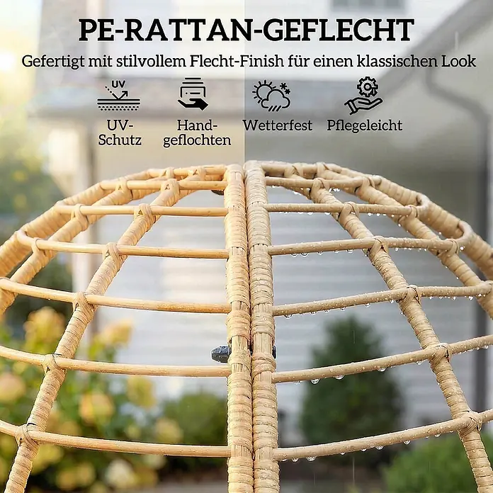 Outsunny Loungemöbel-Set - 2 -tlg., Stahl, PE-Rattan, Beige - PE-Rattan-Geflecht in Hellbraun, das trocken und nass Wetterbeständigkeit mit Wassertropfen zeigt.