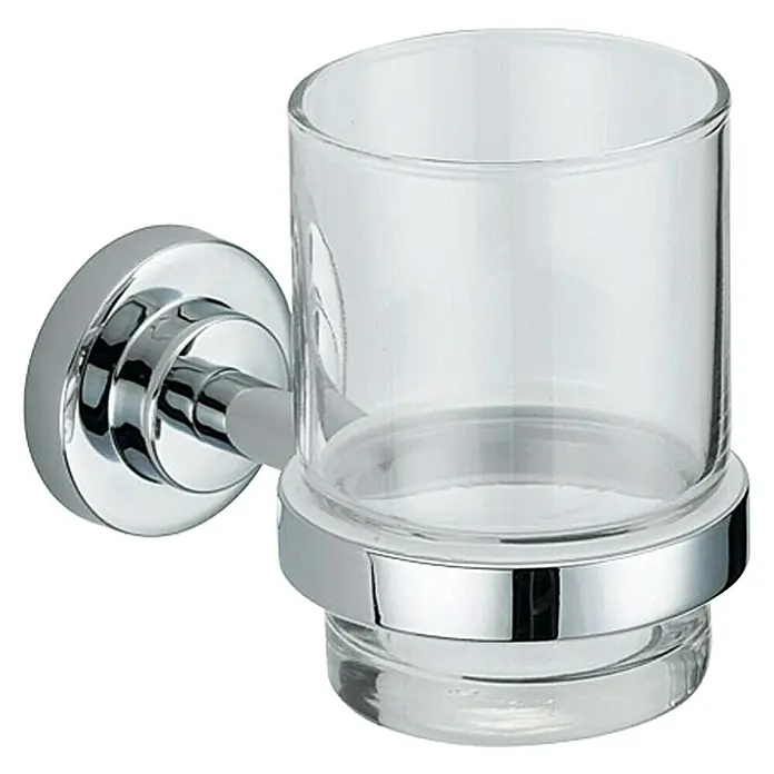 Camargue Lyon Glashalter - Silber, Glänzend, Verchromt - Wand-Zahnputzbecherhalter aus Chrom mit klarem Glasbecher. Praktisch und stilvoll für jedes Badezimmer.