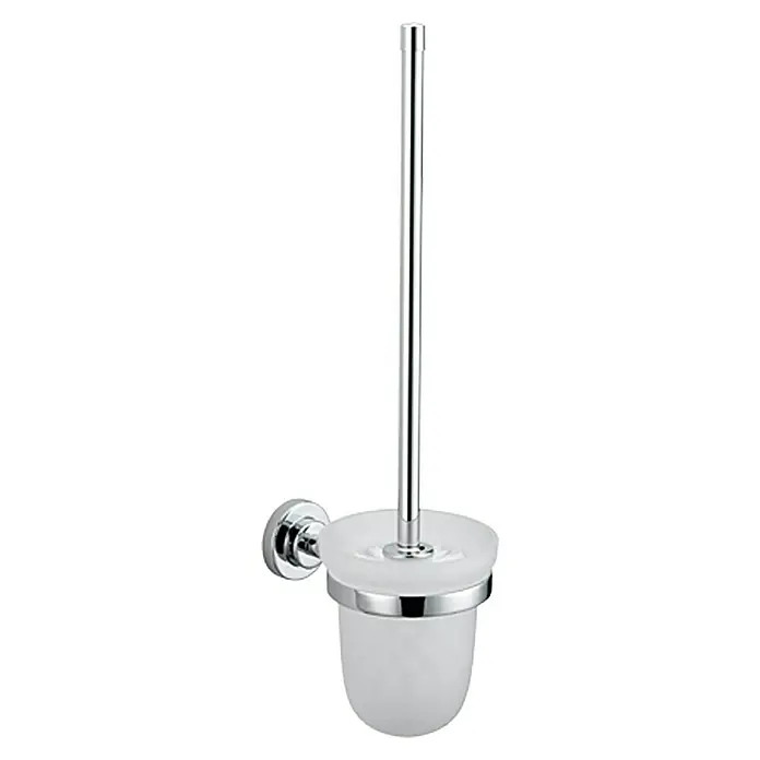 Camargue Lyon Conjunto de escobilla - Con soporte, Cromo, Resplandeciente - Portacepillos de baño de pared con recipiente de vidrio esmerilado y detalles cromados. Un accesorio práctico para cualquier baño.