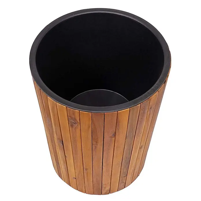 Proregal Pflanzsäule rund Rund - Außenmaß (Ø x H): 34 x 50 cm, Holz, Braun - Holz-Pflanzgefäß mit schwarzem Kunststoffeinsatz.