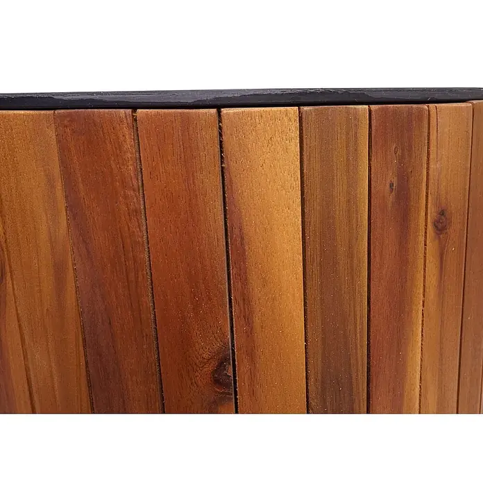 Proregal Pflanzsäule rund Rund - Außenmaß (Ø x H): 34 x 50 cm, Holz, Braun - Nahaufnahme von rotbraunen Holzlatten mit dunklem Rand, Teil eines Holzbehälters.