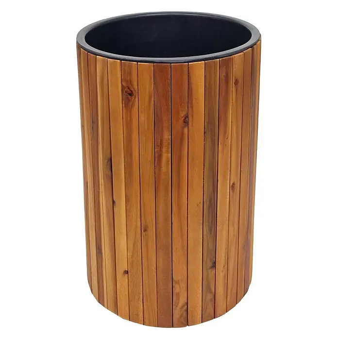 Proregal Pflanzsäule rund Rund - Außenmaß (Ø x H): 34 x 50 cm, Holz, Braun - Runder Pflanztopf mit Holzlattenverkleidung und dunkler Innenseite.