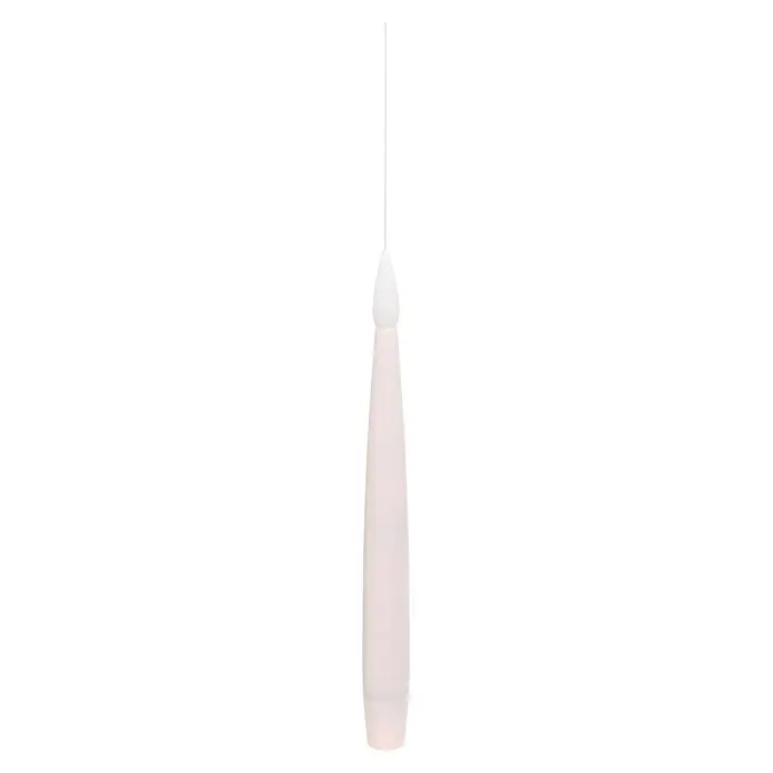 LED-Kerzen-Set Schwebend - Creme, 10 Stk., Warmweiß - Transparente hellrosa tropfenförmige Pendelleuchte mit weißer Kappe, die an einer dünnen weißen Schnur hängt.