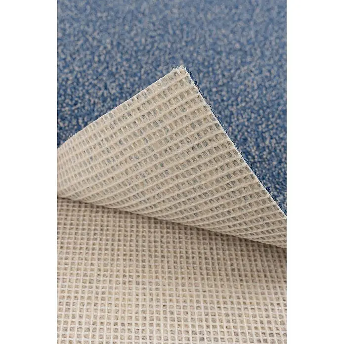 Bricoflor Teppichboden Meterware 3,5x4m, Schlinge meliert, blau beige - Schlinge, 100 % Polyamid (PA), blau beige - Blauer Teppich mit sichtbarer beiger, rutschfester Netzrückenbeschichtung.