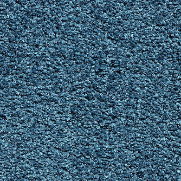 Bricoflor Teppichboden Meterware 5x4m, Velours Hochflor, blau türkis - Velours, 100 % Polypropylen (PP), blau türkis - Nahaufnahme eines tiefblauen Plüschteppichs mit dichtem, strukturiertem Flor. Weiche Fasern schaffen eine gemütliche Oberfläche.