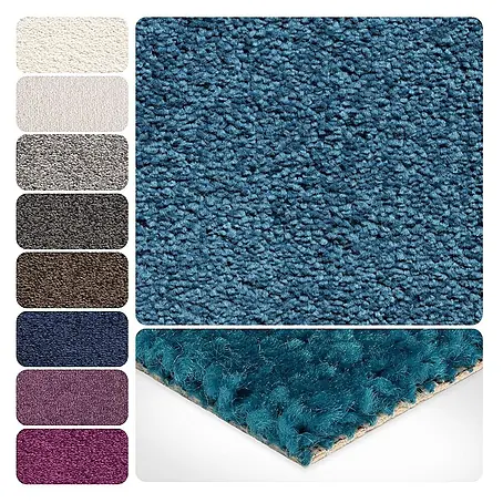 Bricoflor  Teppichboden Meterware 5x4m, Velours Hochflor, blau türkis