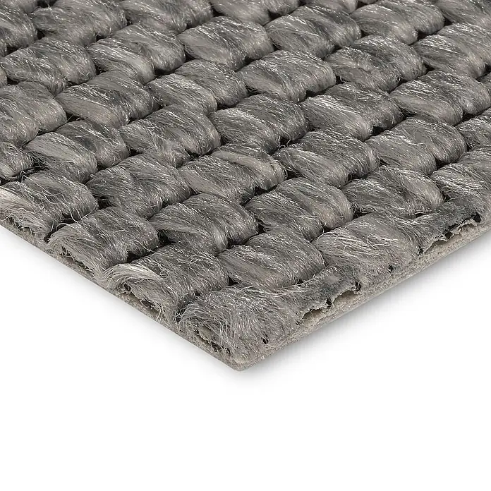 Bricoflor Teppichboden Meterware 2x4m, Schlinge Sisal-Optik Flachgewebe, hell-grau - Flachgewebe, 89 % Polypropylen (PP) / 5 % Polyester (PET) / 6 % Wolle, hell-grau - Grauer Teppich mit dichter, gewebter Struktur und dicken Schlingenfasern.