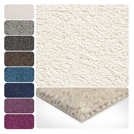 Bricoflor  Teppichboden Meterware 2x4m, Velours Hochflor, beige weiß
