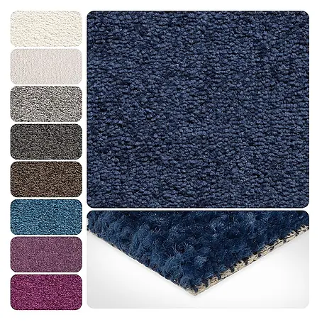 Bricoflor  Teppichboden Meterware 6x4m, Velours Hochflor, dunkel-blau