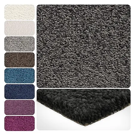 Bricoflor  Teppichboden Meterware 6,5x4m, Velours Hochflor, grau anthrazit