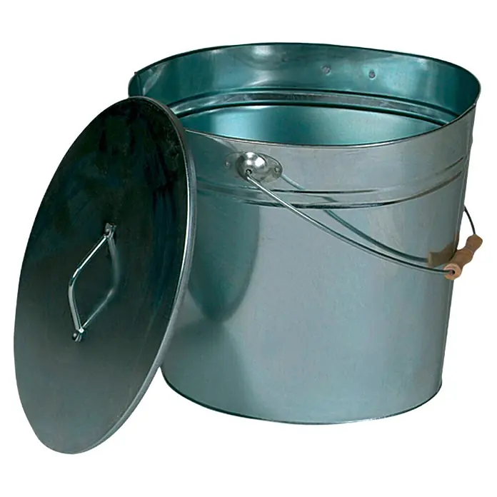 Lienbacher Ascheeimer - 15 l, Verzinkt - Ein verzinkter Metalleimer mit Deckel und Holzgriff, ideal für Haus und Garten.