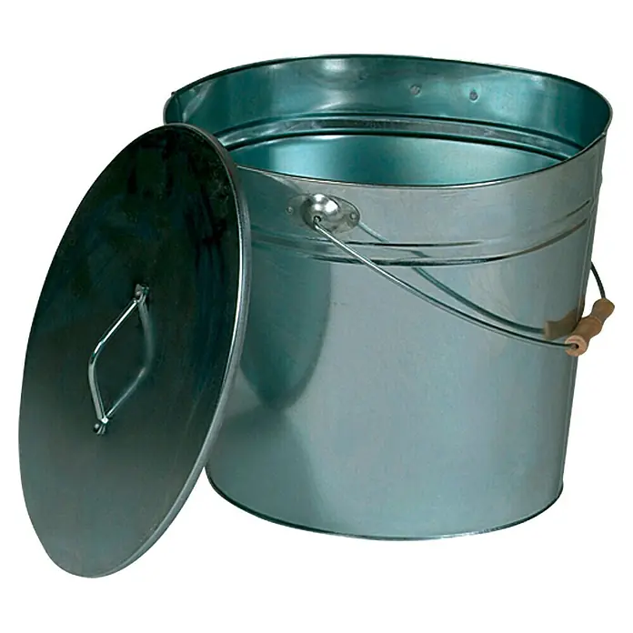 Lienbacher Ascheeimer - 15 l, Verzinkt - Ein verzinkter Metalleimer mit Deckel und Holzgriff, ideal für Haus und Garten.
